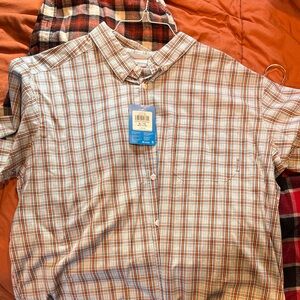 Men's Casual Plaid Button-Down Shirt - White and Brown
